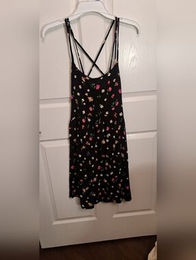 Black Floral Strappy Sundress Old Navy XL Summer Short Flirty 14/16 Casual Girly